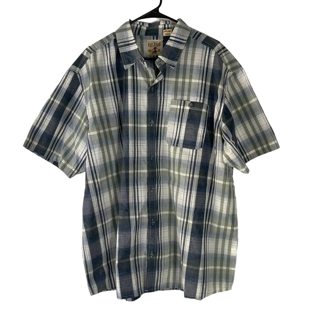 Red‎ Head Company Co Men's Size 2XL Plaid Green Short Sleeve Outdoor Button Up